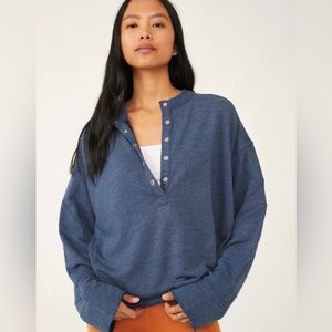 NWT Free People Play On Solid Sweatshirt in French Navy sz M